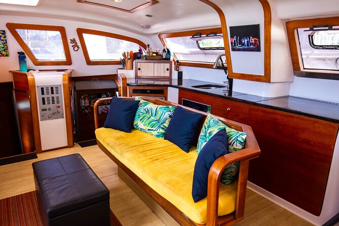 2hr Luxury Private Sailing Catamaran in Waikiki for 1-6 People - Onboard comfort you can actually feel: nets, shower, sound, and cooler space