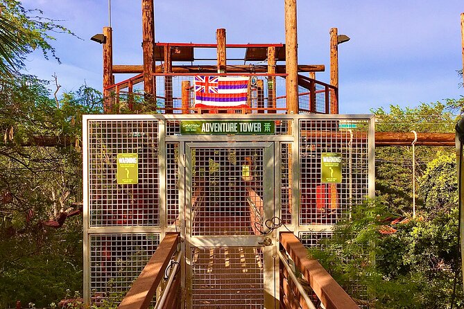 6 Zipline & Adventure Tower EPIC COMBO - Adventure Tower: 60 feet tall, two levels, 18 challenge elements