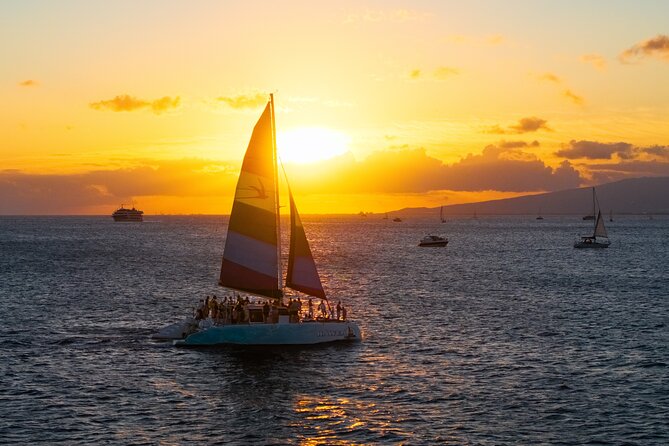 Board from Waikiki Beach for a scenic Sunset Sail on the Hāwea - The Crew Makes the Difference (Names Included)