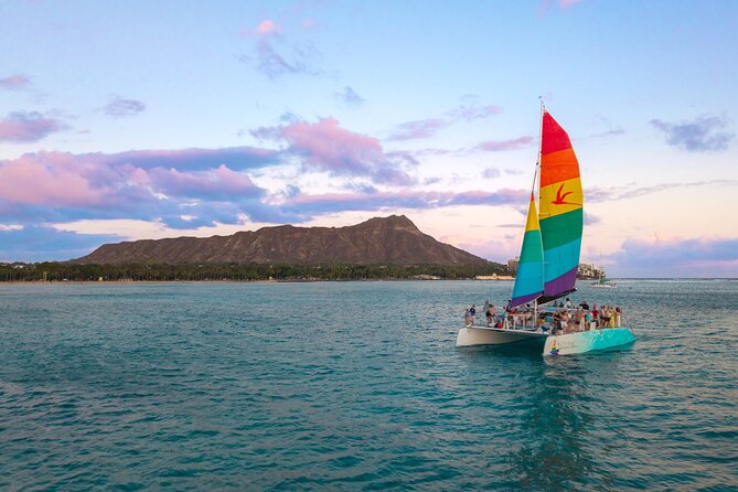 Board from Waikiki Beach for a scenic Sunset Sail on the Hāwea - Diamond Head and Waikiki From the Water