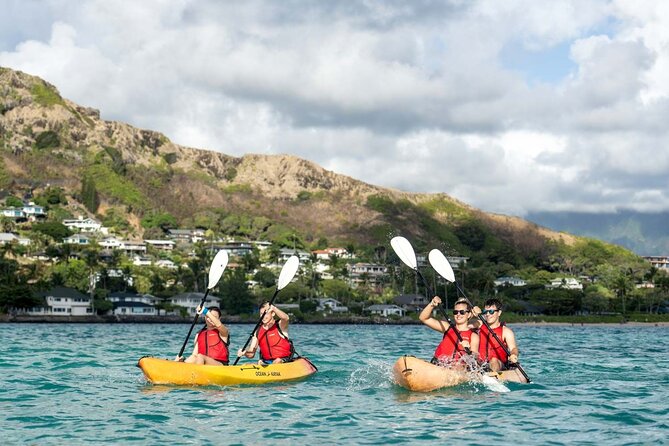 Guided E-Bike and Kayak Tour to Mokulua Islands in Kailua, Oahu - Kayaking Kailua Bay toward the flat island and twin islands
