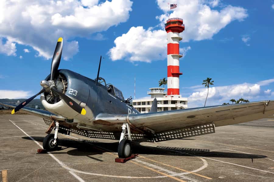 Oahu: Pearl Harbor Aviation Museum Entry Ticket - Pearl Harbor, seen through aircraft, not crowds