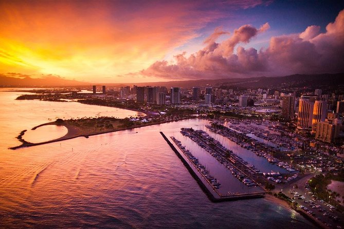 Waikiki Sunset - 50 Min Helicopter Tour - Doors Off or On - Glowing Honolulu Skyline as the Plane Lifts Off